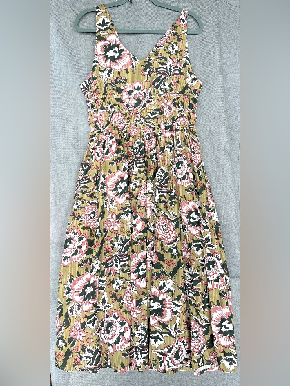 Caroline Constas Midi floral sundress olive dark green pink white size L - Picture 8 of 15